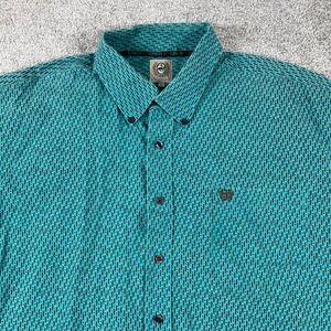 Cinch Button Down Shirt Mens Large Geometric Western Cowboy Rodeo Ranch Teal